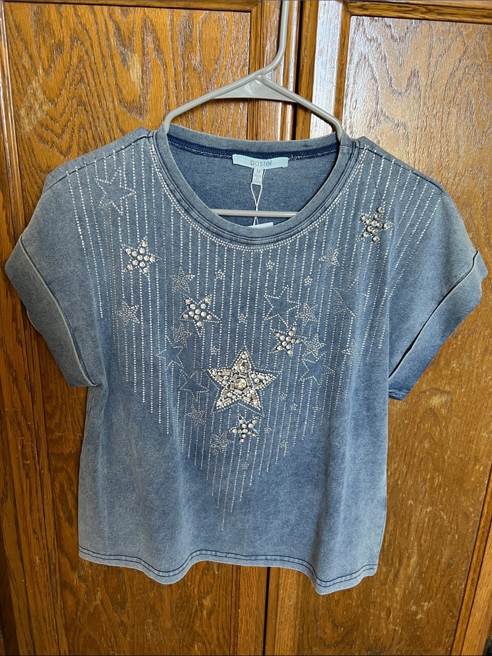 Pastels Clothing Denim Blue Short-Sleeve Star Embellished Tee